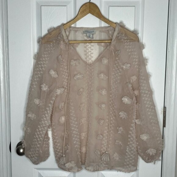 Calypso St. Barth 3D Floral Pom Cream Boho Top - Picture 1 of 5